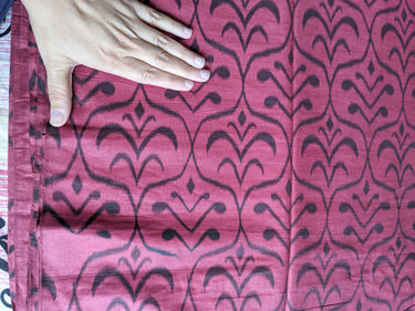 Maroon and Black Printed Cotton Silk Fabric, Festive Fabric, Holiday Fabric